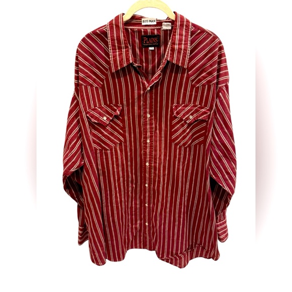 Plains Western Wear Mens Shirt Pearl Snap Button Striped Maroon Rodeo Size 2XL - Picture 1 of 3